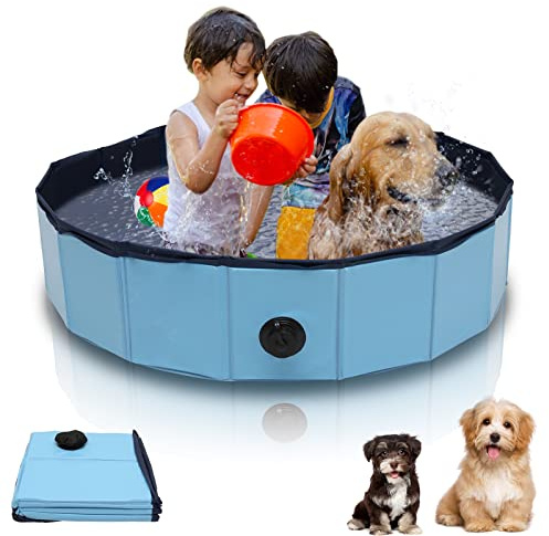 Vigevee Hundpool för små hundar 80 x 20 cm hundpool för stora hundar hundbadkar hundar plaskdamm hundpool vikbar blå hundpool inklusive reparationssats hundpool