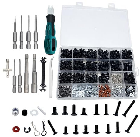 1000pcs RC Screw Kit, RC Tool Kit for Traxxas Axial Redcat Arrma HPI HSP SCX10 RC4WD Losi 1/8 1/10 1/12 1/16 Scale RC Cars Trucks Crawler Accessories Screw Kit ((720pcs 12.9 Hardened Screws)