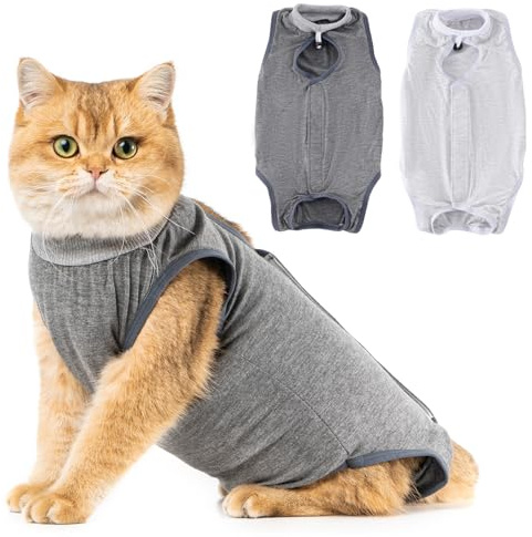 Avont Lot 2 Body Chat Post Opératoire Stérilisation Amélioré, Combinaison de Récupération pour Chat Anti Léchage, Cat Recovery Suit Protection Post-Chirurgie -Gris/Gris foncé(L)