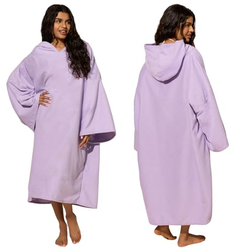 Brentfords Changing Robes Adult Womens, Towel Poncho Hooded Large Bath Swim Surf Beach Absorbent Quick Dry Microfibre Beach Poncho Men Women, Lilac Purple