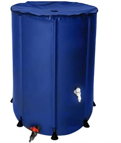 Hmtbet depositos de Agua de Lluvia, depósito de Agua de Lluvia con Rejilla de Entrada de Agua de Lluvia Portátil Sistema de Recolección de Agua de Lluvia PVC con Grifo para Recolectar Agua,Azul,500L