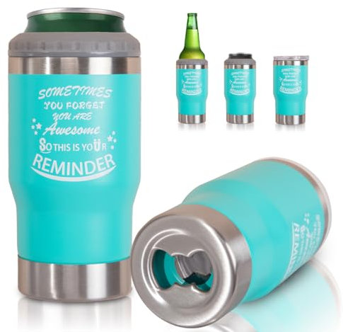 Raffredda bottiglie - Porta Birra 4 in 1 e Apriscatole - Per Birra e Bibite regalo di apprezzamento per uomini, colleghi, fratelli, amici, insegnanti (blu cielo)