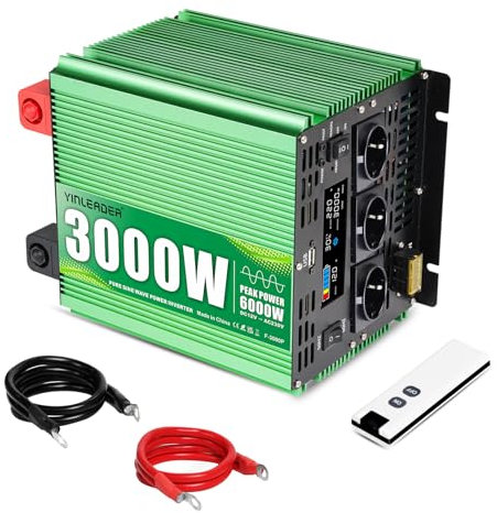 Yinleader Reine Sinuswelle Wechselrichter 3000W /6000W 12V DC auf 230V AC mit 3 EU Steckdosen mit Fernbedienung