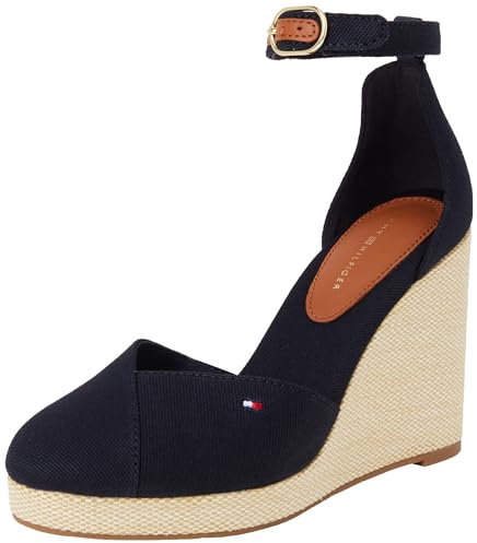 Tommy Hilfiger Damen Wedge Sandalen Flag Closed Toe mit Knöchelriemen, Blau (Space Blue), 39