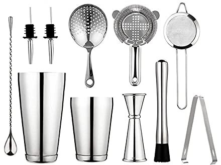 Vinblandare 11-bitars cocktail shaker set rostfritt stål Boston shaker professionell bartender kit drink shaker professionella bar verktyg Cocktailskakare(A)