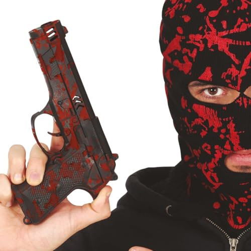 FIESTAS GUIRCA | Pistola Ensangrentada de Juguete (22 cm) - Arma Falsa para Disfraces de Policías, Militares y Ladrones - Accesorio de Halloween, Carnaval y Fiestas de Disfraces - Negro