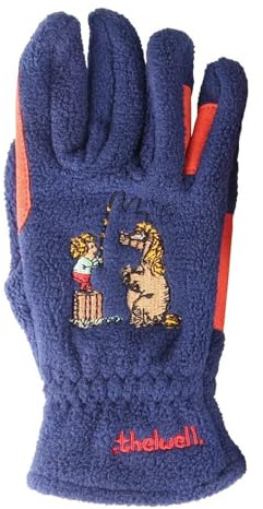 HY EQUESTRIAN Thelwell Collection Practice Makes Perfect - Guanti da equitazione per bambini, in pile, colore: blu navy/rosso (bambino piccolo)