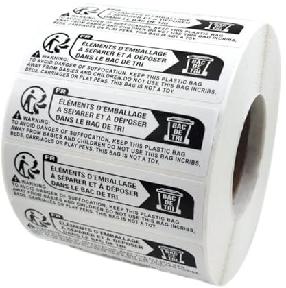 Colcolo Étiquettes d'avertissement de suffocation Autocollants de risque d'étouffement Emballage 2000 étiquettes Amovibles Rectangulaires Avertissement de, 7x2 Cm