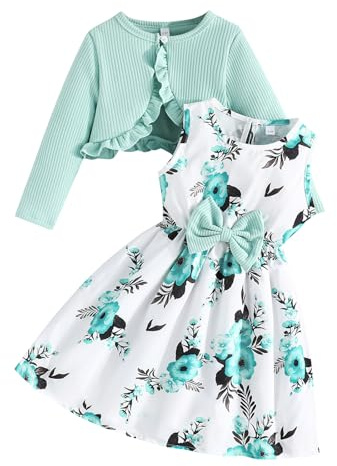 Kunyeah Vestido de niña pequeña con Conjunto de cárdigan Vestido Floral sin Mangas de niña pequeña Abrigo con Volantes Traje de Manga Larga para bebé