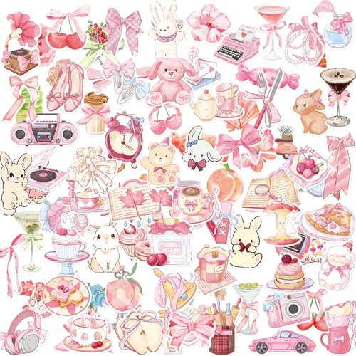 Qpout 100pcs Pink Preppy Stickers: Cute Aesthetic Stickers, Pastel Stickers for Laptops, Water Bottles, Scrapbooking, Envelopes, Wall Decor