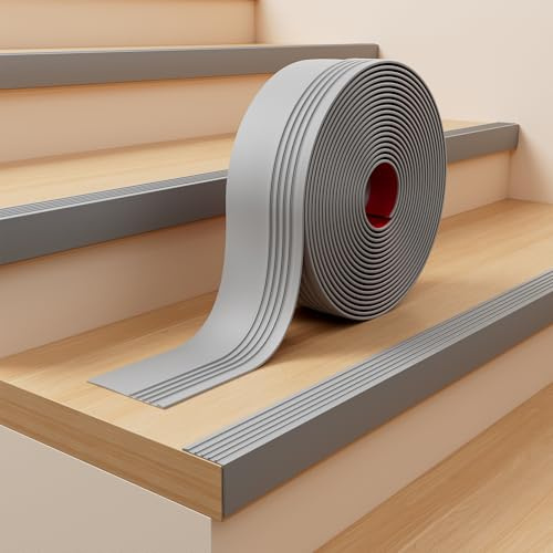 INMOZATA Stair Edge Trim, 40FT Vinyl Anti-Slip Stair Nosing, Waterproof & Self-Adhesive Stair Edge Protector for Indoor & Outdoor Safety, Gray