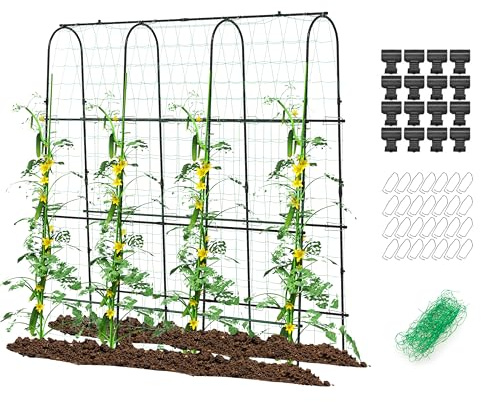 GOPLUS Rankhilfe für Kletterpflanzen, 180 cm hoch, Rankgitter Metall mit verstellbare Breite, U-förmiges Pflanzenspalier mit Ranknetz, Gurken Spalier, Pflanzengitter für Tomaten, Erbsen & Kräuter