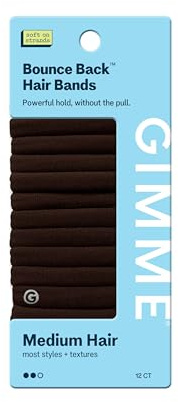 Gimme Beauty Medium Hair Bands - Patent-Pending Seamless Nylon & Spandex Ties for All Hair Types - No-Snag, Zero-Dent Ponytail Holders - Everyday-Wear Tie - Dark Brown, 12 Pack
