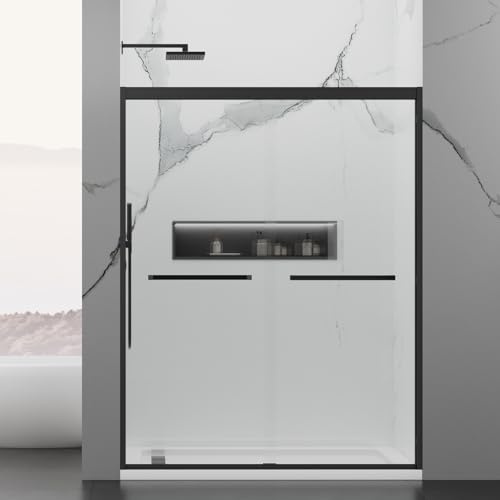 JONIVRAT Double Sliding Shower Glass Door, 56-60 in. W x 76 in.H, 5/16 (8mm) Tempered Glass w/Double Nano Coating, Easy-Clean, Black Finish Aluminium Frame – Ideal for Modern Bathroom Installations