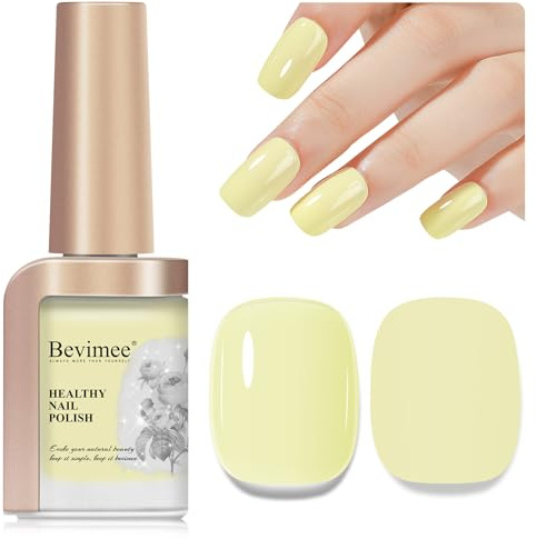 Bevimee Yellow Nail Polish Quick Dry Pastel Nail Lacquer Sheer Color, Light Yellow Regular Fast Dry Fingernail Polish Bulk Non Gel Long-Lasting DIY Salon Gift For Women