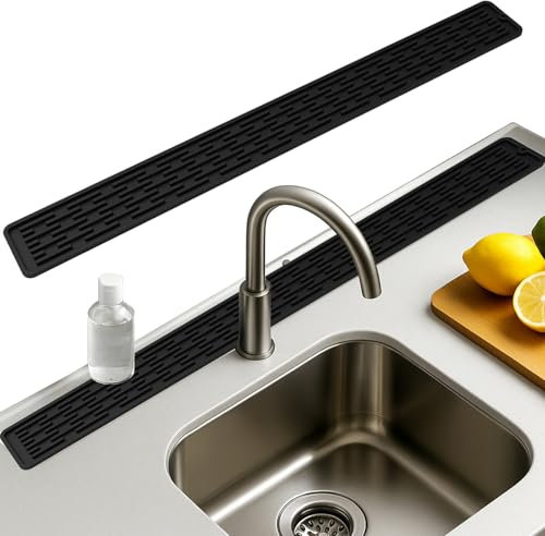 Kitchen Sink Mat,80 * 5.5cm(32 * 2.2in) Sink Water Splash Guard Sink Splash Guard Suitable for Drainage Pipes Very Suitable for Bathroom,Kitchen,and Home Use(Black)