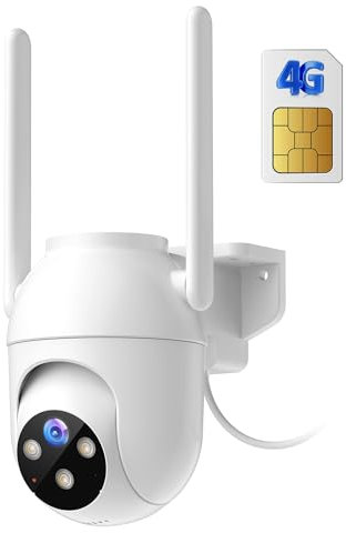 SIIOOE 4G LTE Camera Surveillance Exterieur avec SIM: 2K HD Camera de Surveillance sans Internet - 360° PTZ Caméra Vision Nocturne Couleur Détection Humaine Audio IP66 Bidirectionnel - Câblée
