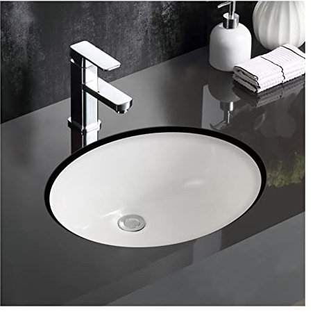 GLETSF Lavandino da Bagno, Lavabo da Appoggio, Installazione A Incasso, Lavabo da Appoggio Ovale Bianco in Porcellana, Lavabo da Appoggio in Ceramica, Lavabo Artistico, Lavabo D-White-15inch