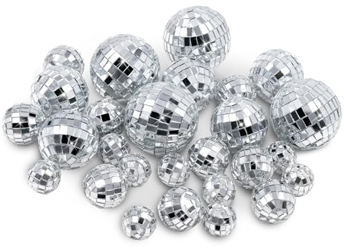 Bolas de discoteca mini, set de 32 sin cuerda 2 3 4 5 cm, bolas de espejo para decoración de tarta y fiesta, Navidad y San Valentín