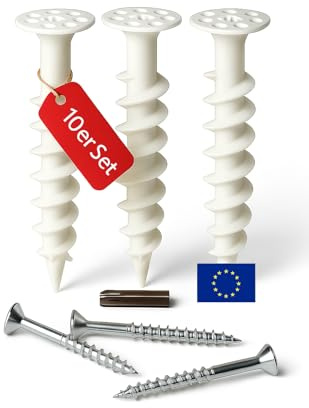 THOMCE Dämmstoffdübel Thermo Wärmebrückenfrei – ohne Vorbohren – inkl. 10 Schrauben & TX40 Bit – Isolierdübel für Fassaden, EPS/XPS – sichere, schnelle Montage für leichte Anbauteile(50mm, 10, Set)