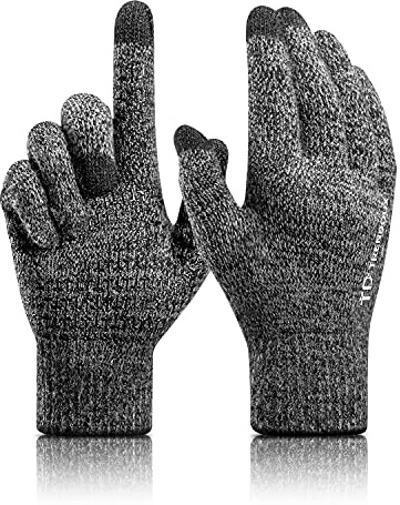TRENDOUX Touch Screen Gloves, Thermal Glove Men Unisex - Anti-Slip Grip - Elastic Cuff - Warm Lining - Knitted Stretchy Material - Thermal Glove for Outdoor Driving Typing Smartphone - Black Gray - L