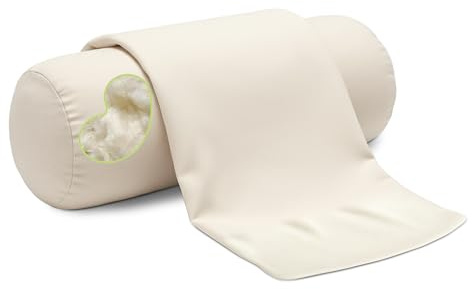 Organic Cotton Neck Roll Pillow with Pillowcase – Organic Kapok Filled Soft Neck Pillow with Hypoallergenic, Breathable Fabric Washable Protector – Supportive for Deep Sleep – Made in USA, 5 x 14