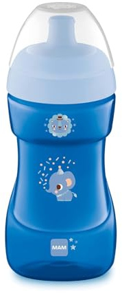 MAM Vaso deportivo (330 ml), vaso de bebé a prueba de fugas con válvula de apertura automática, taza para niños con superficie antideslizante a partir de 12 meses, elefante