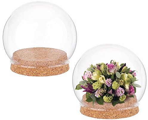 NBEADS 2 Set Campana in Vetro Rotondo con Cupola Trasparente, Base in Sughero, Diametro 10cm, per Fiori, Acquari, Feste di Natale, Ufficio