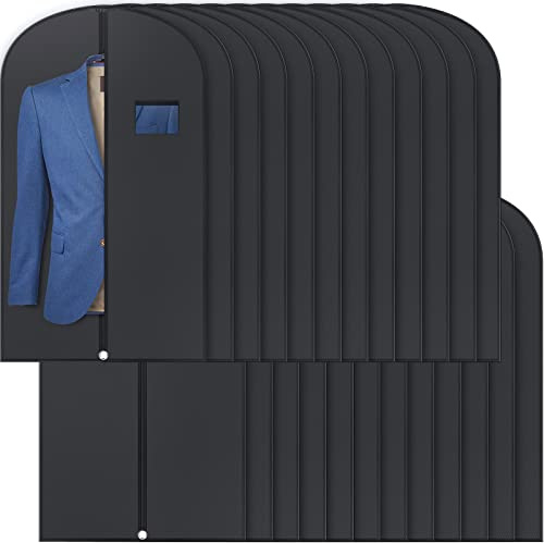 24 Pack Black Garment Bag Bulk for Closet Storage 40 Inch Hanging Suit Bags Cover Clothes Cover for Hanging with Zipper and Clear Window for Travel Men Coat Jacket Dance Dress