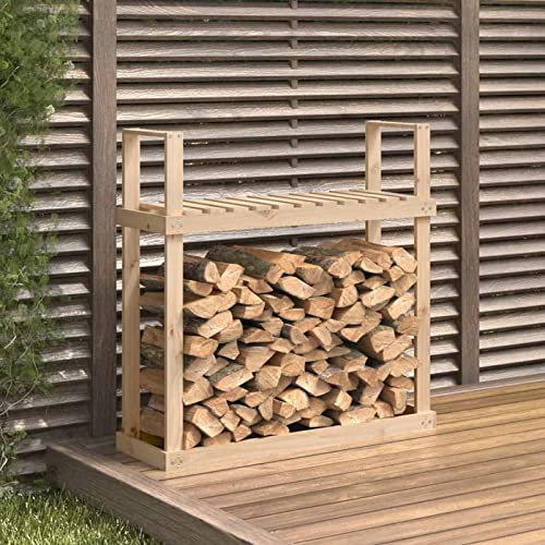 Yolola kaminholzregal aussen holzlager brennholzlager aussen Holz Holz Holzunterstand für Kaminholz aussen Outdoor Brennholzregal Massivholz Kiefer-Natürliche Kiefer-110x35x108,5 cm