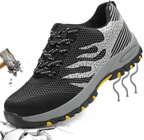 Arbeitsschuhe Herren 39 Sicherheitsschuhe mit Stahlkappe Damen Arbeit Schuhe Männer Frauen Sicherheit Sneaker Turnschuhe Sportlich Schutzschuhe für Kinder Jungen Grau