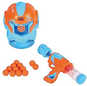 ODS - Mars Star Target, Pistola Giocattolo Vega Sparapalline e Maschera Bersaglio con Ventosa, Occhi Led e Display, 12 Palline, Età Consigliata +8 Anni