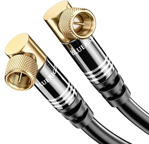 BlueRigger RG6 Coaxial Cable (10FT, 90° Angled to 90° Angled Connector Pin, Gold Plated, Triple Shielded) – Digital Audio Video Coax Cable Cord for HDTV, CATV, Modem, Satellite Receivers
