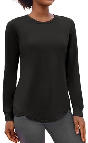 PINSPARK Women's Sports T-Shirts Long Sleeve Running Tops Lightweight Workout Yoga T-Shirt Round Neck UV Shirts Quick Dry Fitness Yoga Top Pilates Outdoor Noir M