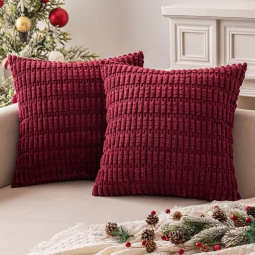 MIULEE 2er Set 50x50 cm Kordsamt Kissenbezüge Moderne Kissenhüllen Dekorative Sofakissen Dekokissen Weicher Zierkissenbezug für Wohnzimmer Sofa Schlafzimmer Boho Dekor WeinRot