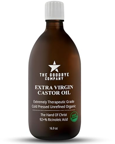 Castor Oil USDA Certified Organic Glass Bottle Pure Cold-Pressed - (500 ml) 100% Natural Virgin Castor Oil Unrefined Moisturising for Skin Hair Growth for Eyelashes, Hexane & BPA Free (16.90 Ounces)