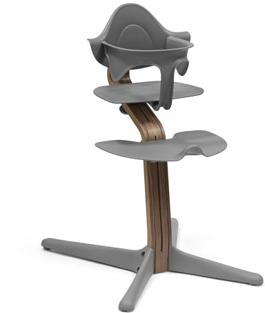 Stokke Nomi Silla (Walnut/Gris) + Baby Set (Gris) - Inspira a Sentarse de Forma Activa y Proporciona Apoyo Mientras el Bebé Aprende a Sentarse - Soporta hasta 150 kg