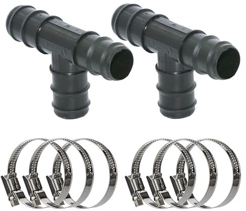 HAF® Lot de 2 raccords de tuyau en T de 32 mm avec 6 colliers de serrage en acier inoxydable pour piscine, étang et piscine et tous les systèmes d'irrigation - Qualité : fabriqué en Europe