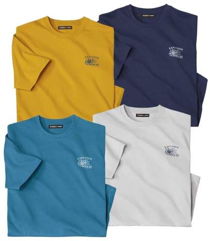 ATLAS FOR MEN - Pack de 4 Camisetas Hombre Manga Corta - T-Shirt Casual Verano - Disponibles en Tallas Grandes de la M hasta 5XL