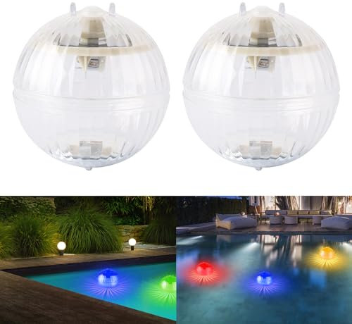 COEKI 2 Stück Schwimmende Poolbeleuchtung Solar,Solar Schwimmendes Pool Licht,7 Farbwechsel LED Poolbeleuchtung Schwimmend,Wasserdichte LED Poollicht,Pool Licht Wasserlicht [Energieklasse A]
