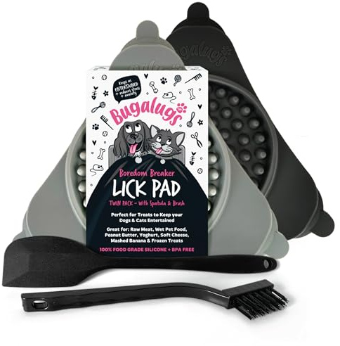 Bugalugs Licky Mats For Dogs, 100% Food Grade Lick Mats For Dogs & Cat Food Mat BPA Free Dog Mat, Feeding & Licking Lick Mat, Reduce Stress & Anxiety (2x Lick Pad, Spatula & Brush)