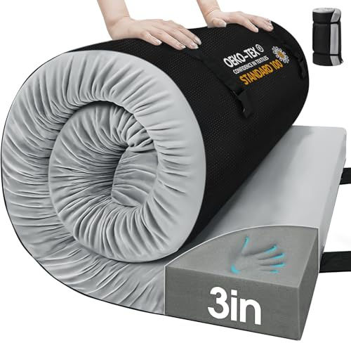 CYMULA Memory Foam Camping Mattress Pad,Sleeping Pad for Camping,Non-Slip Bottom Floor Car Mattress Bed with Retaining Portable Roll up Mattress Pad Mat for Travel Truck Guest Bed Tent