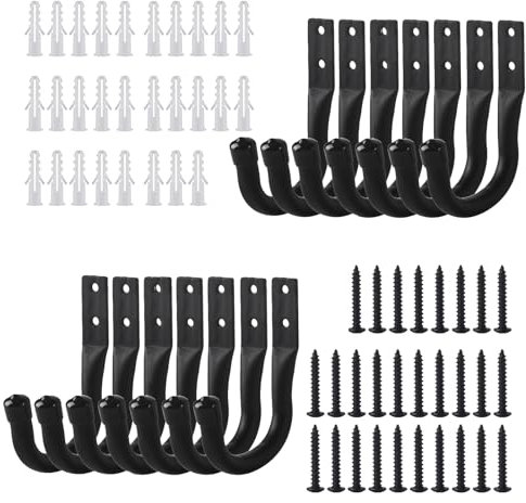 ALAHUGYEF 14 Pcs Crochet Mural Garage, Support Velo Mural Noirs, Accroche Velo Murale pour échelle de Garage, Crochets en J, Crochets Muraux Robustes pour Vélos Outils électriques