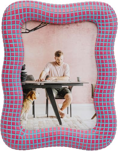 Kare Marco de fotos de diseño, color rosa, pintado a mano, único, de pie, se puede montar en la pared, diseño moderno, tamaño A5, idea de regalo, 23 x 18 x 2 cm (alto x ancho x profundidad)