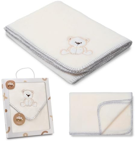Interbaby - Manta Bebé Recien Nacido | Extrasuave Bordada Oso Lazo, Cómoda, Cálida | Manta Meses Bebé 80x110cm, Unisex, Para Cunas, Carritos, Moisés