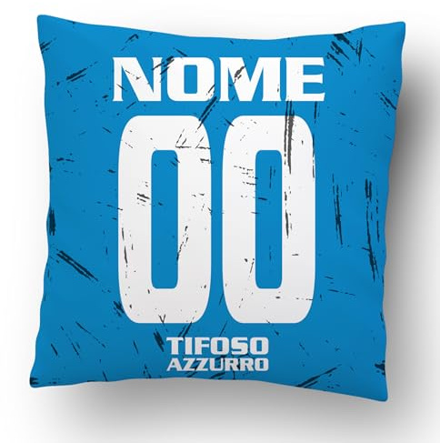 Cuscino Personalizzato idea regalo Tifoso Interista milanista napoletano Personalizzato con Nome e Numero realizzato in poliestere misura 40x40CM SFODERABILE (Tifoso Napoli, Grafica Classic 40x40)