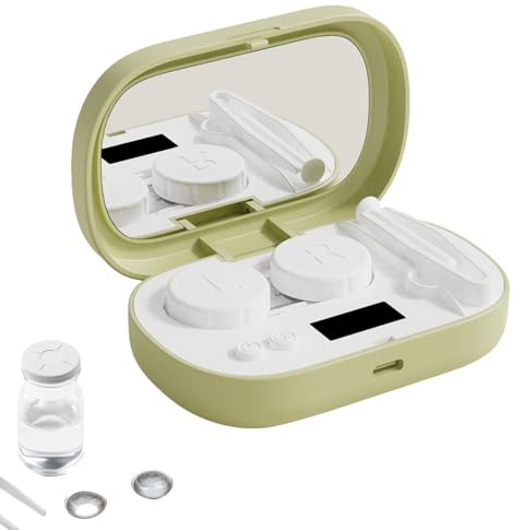 Ultraschall-Linsenreiniger | Schneller Ultraschallreiniger für weiche Linsen, intelligentes Gehäuse, wiederaufladbar, mit Display und Einweichetui