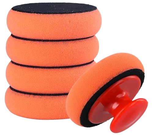 Kit Éponge Polissante Auto – 5 Tampons Polissants (90mm) & 1 Poignée Antidérapante pour Cirage, Polissage & Laminage, Résistant à la Déformation, Polyvalent pour Voitures, Motos et Camions