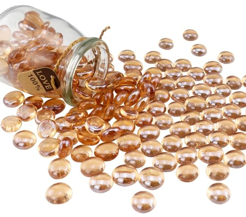0.96LB Glass Beads Vase Filler Aquarium Gravel Decor Flat Glass Marbles Gems Pebbles Fish Tank Rocks Home Decorative Art Craft - Champagne