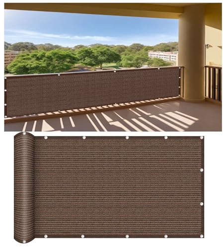 Balkongskärm, Insynsskydd, Trädgårdsskärm 60 x 340 cm Hdpe-Balkongskydd, Vind- Och Uv-Skydd Ventilerat Balkongskydd för Växthus, Trädgård, Staket Och Balkong, Brun